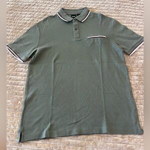Hugo Boss Olive Polo Shirt with White Accents size medium